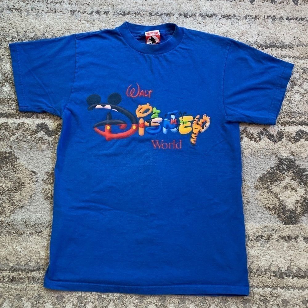 Disney Blue Character Letter Shirt Medium